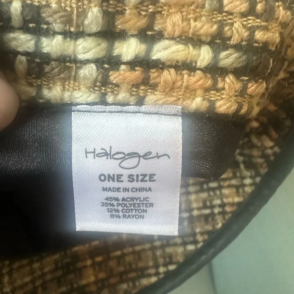 Halogen Tweed & Faux Leather Trimmed Bucket Hat O/S